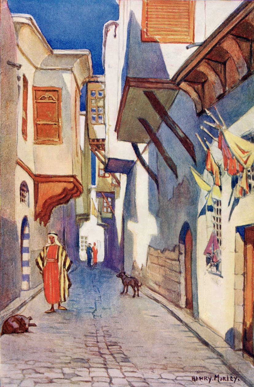 Ulice v Damašku, Sýrie, kolem roku 1910, z knihy Richarda Penlakea A Book of Modern Palestine, vydáno kolem roku 1910. od Harry Morley
