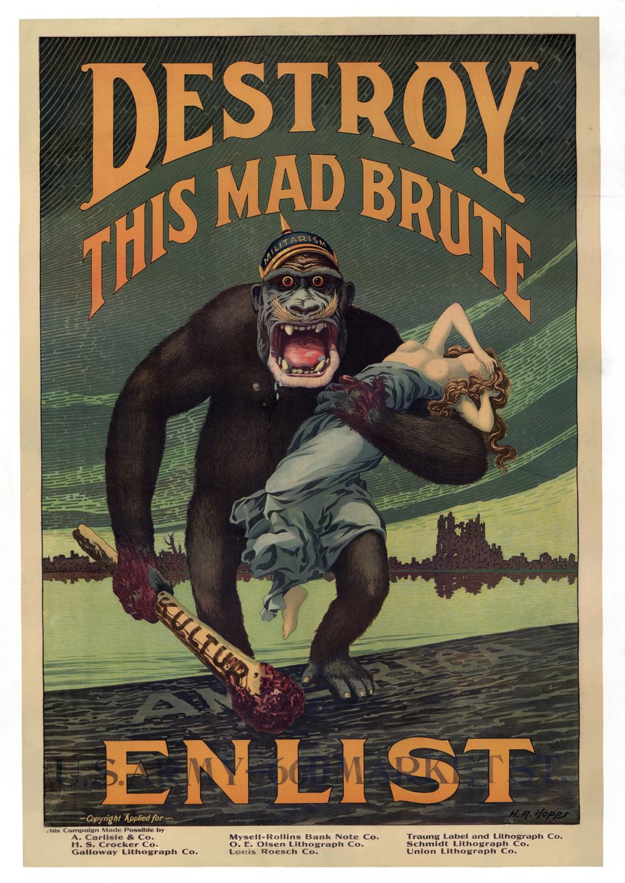 Náborová kampaň "Znič tohoto šíleného brute - Enlist", hospoda. 1917 od Harry R. Hopps