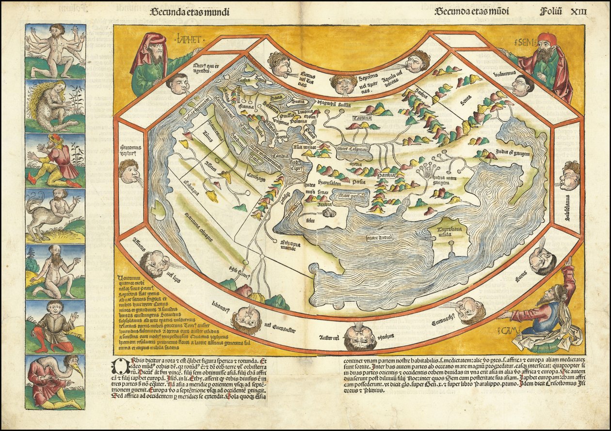 Mapa světa z roku 1493 - Secunda etas mundi od Hartmann Schedel