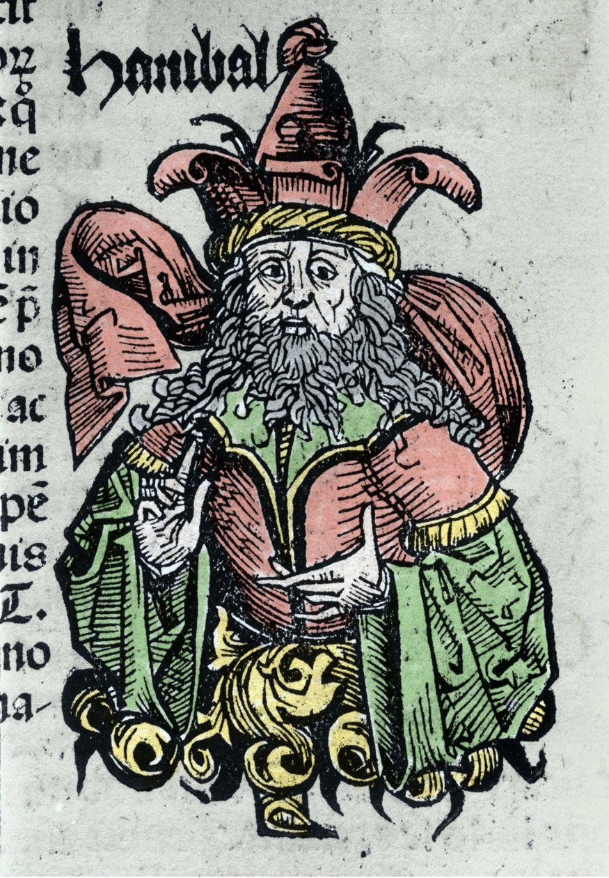 Portrét Hannibala nebo Annibala Barcy (247 př. n. l. - 183 př. n. l.), kartáginského vojevůdce a státníka. Xylografie „“Letopisů Norimberku““ od Hartmanna Schedela od Hartmann Schedel