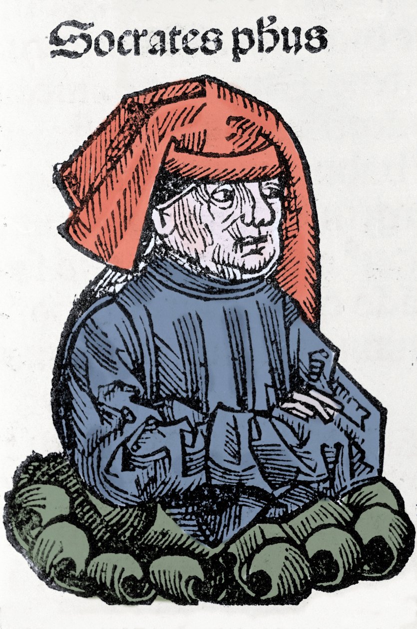 Portrét Sokrata (470-399 př. n. l.), řeckého filozofa. Xylografie „kronik Norimberku“ od Hartmanna Schedela od Hartmann Schedel