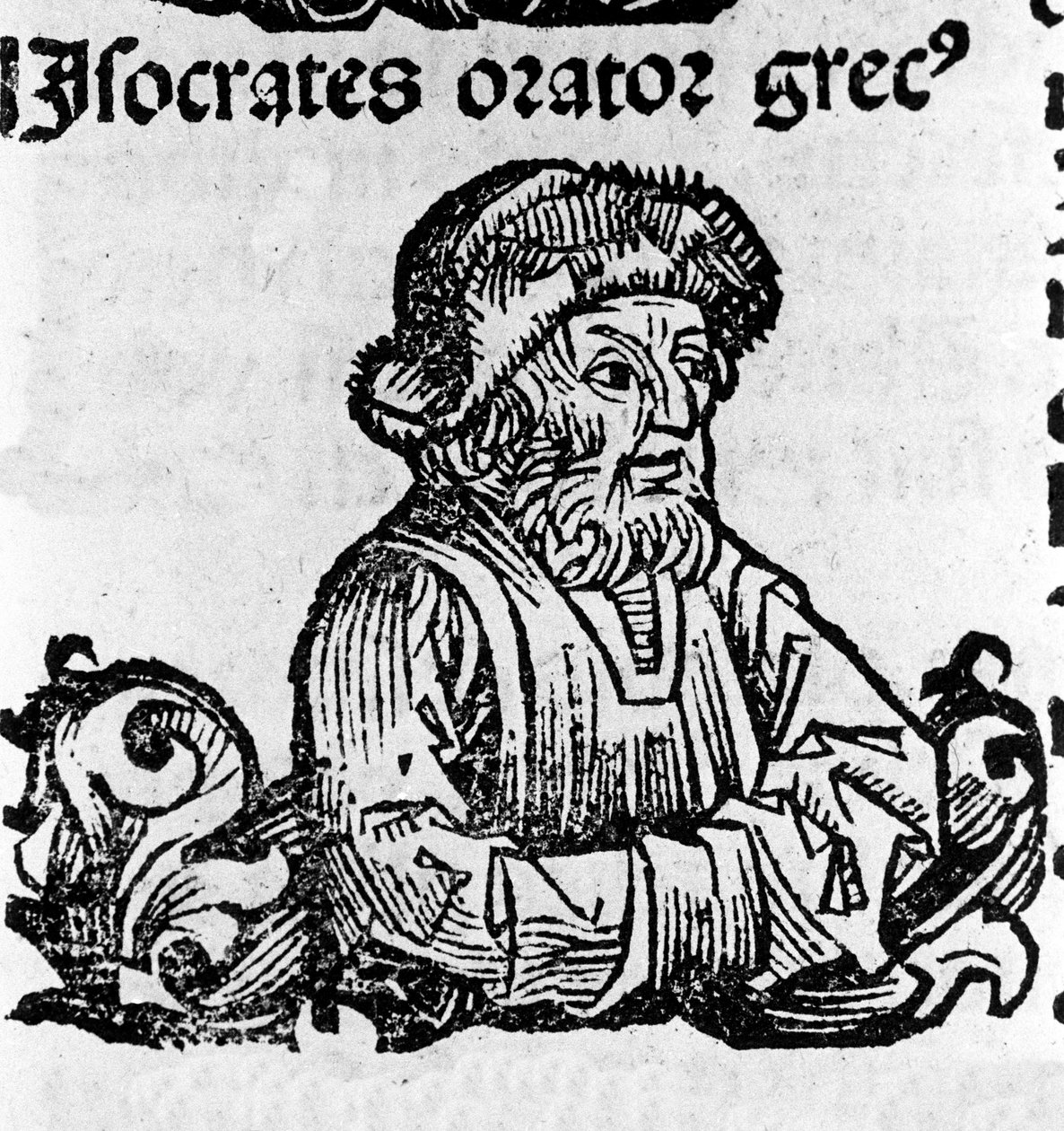 Portrét podkrovního mluvčího Isorate (436-338 př.nl). Xylografie „“Letopisů Norimberku““ od Hartmanna Schedela od Hartmann Schedel