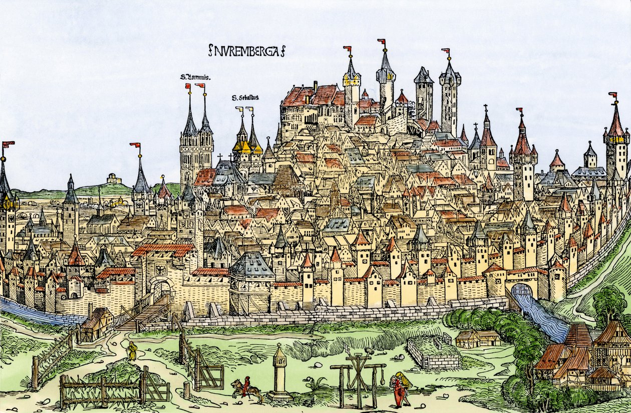Pohled na město Norimberk, Německo od Hartmann Schedel