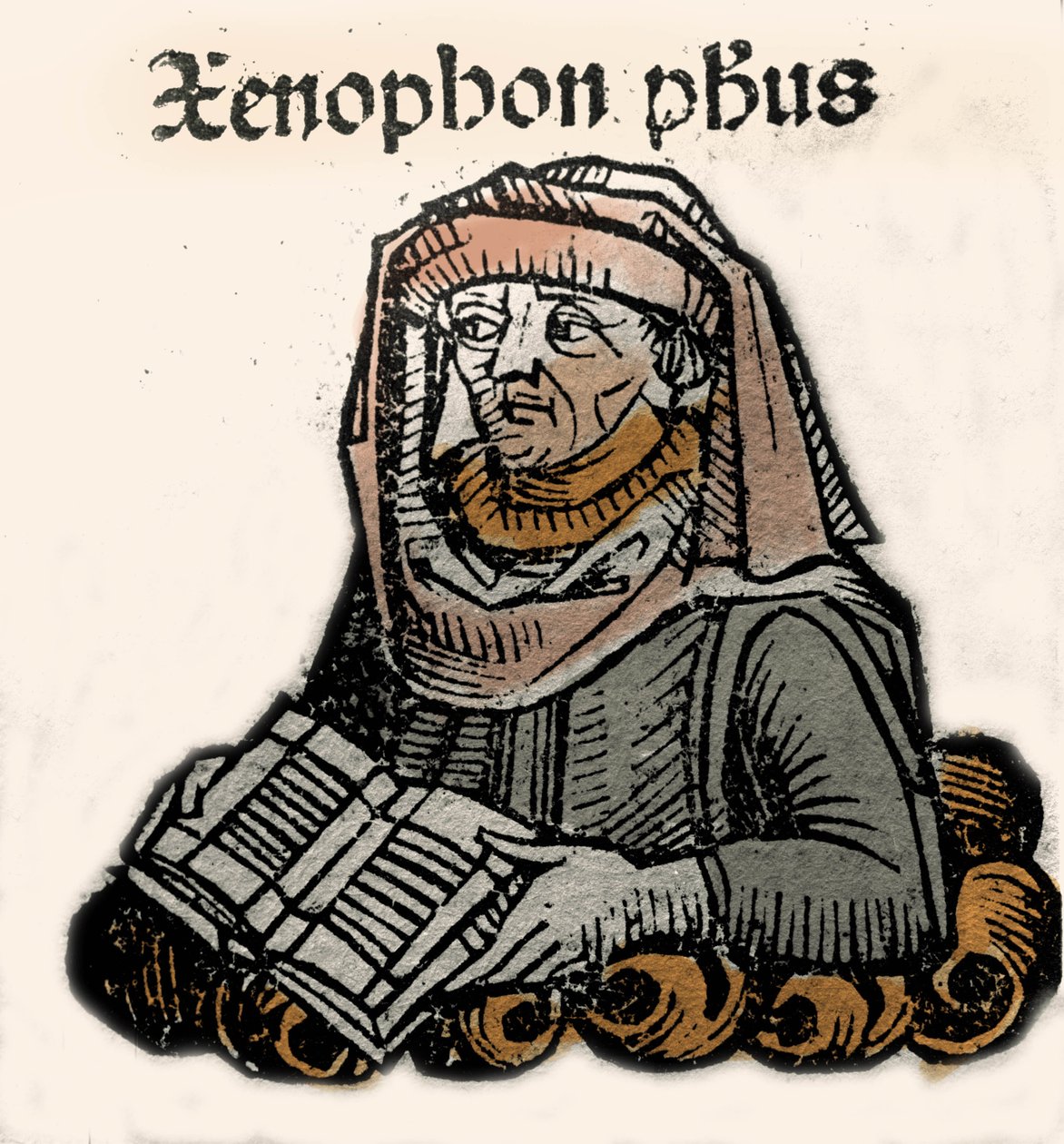 Xenofón z Athén, řecký filozof a historik (asi 430-asi 355 př. Kr.). xylografie od Hartmanna Schedela "" Kroniky Norimberku "" 1493. od Hartmann Schedel