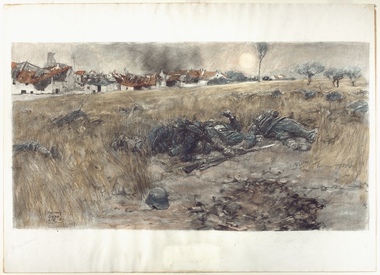 Měsíc při sklizni, asi 1918 (uhel a akvarel, pastel na papíře) od Harvey T. Dunn