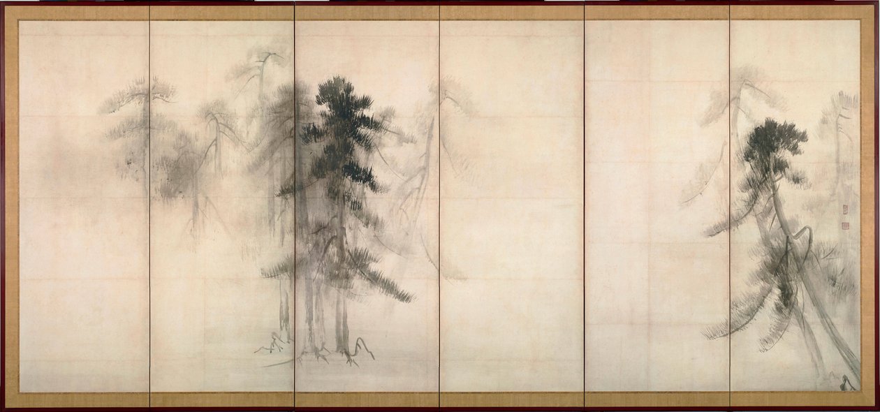 ""borovice"" Tuš na papíře Tohaku Hasegawa (1539-1610) 16. století Rozměr 156x356 cm Japonsko Tokijské národní muzeum od Hasegawa Tohaku