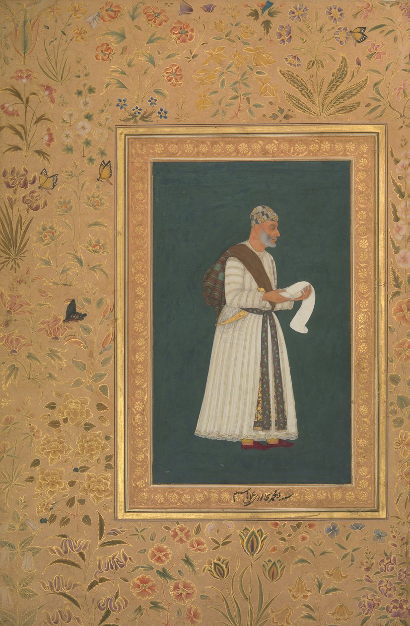 Portrét Mulla Muhammad Khan Vali z Bijapuru, folio z alba Shah Jahan, obdélník: ca. 1620 od Hashim