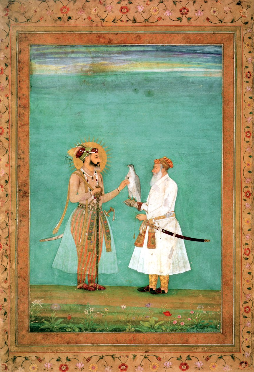 Císař Shah Jahan a starší dvořan se sokolem, kolem roku 1650 od Hashim Hashim