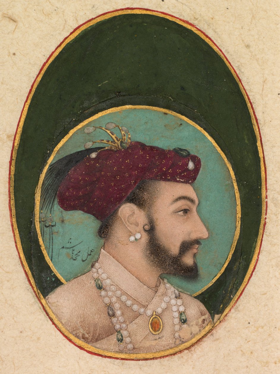 Šáhdžahán, asi 1630 (neprůhledný akvarel, tuš a zlato na papíře) od Hashim Hashim