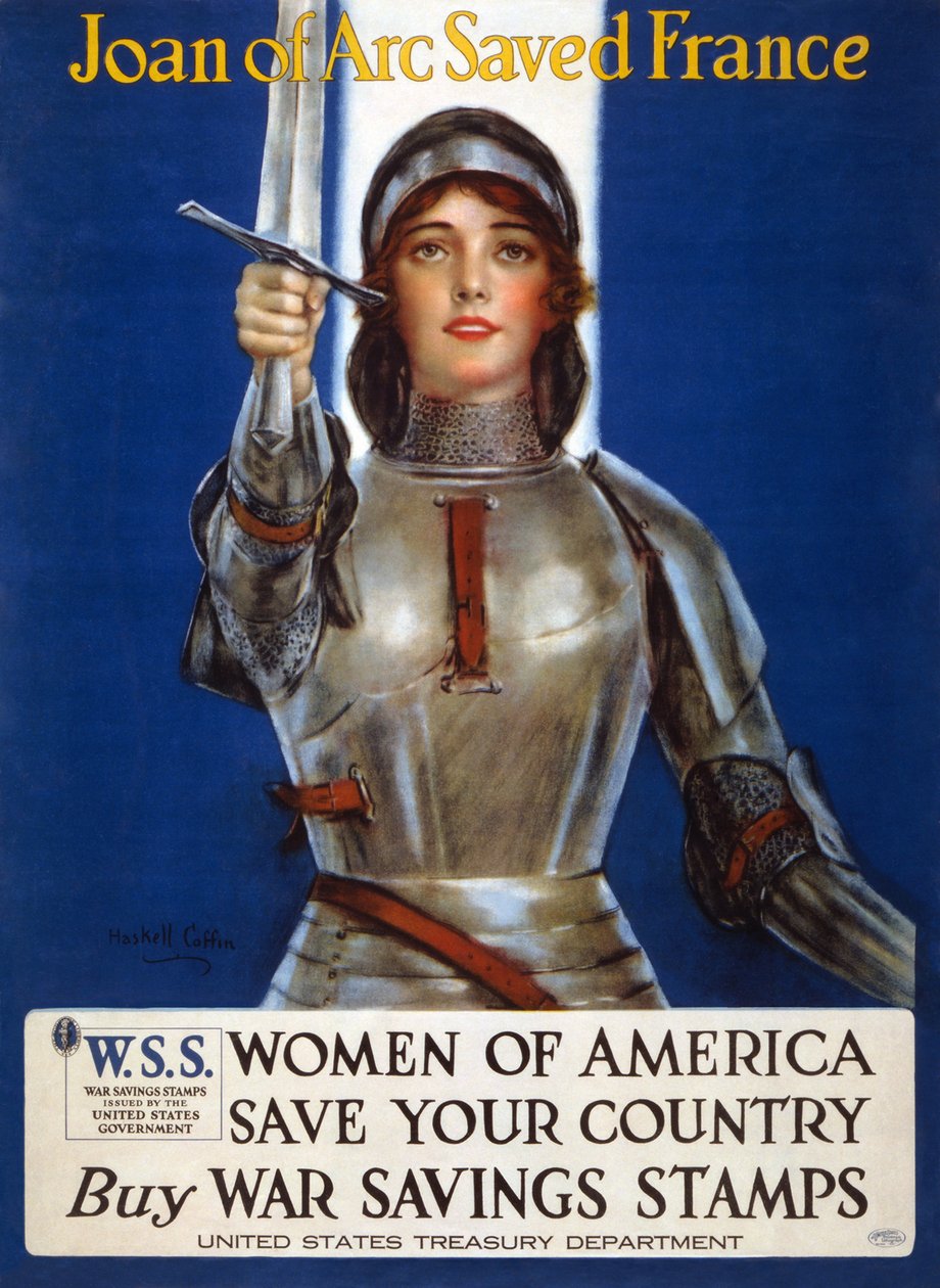 Plakát Johanka z Arku zachránila Francii - Ženy Ameriky, zachraňte svou zemi, 1918 od Haskell Coffin