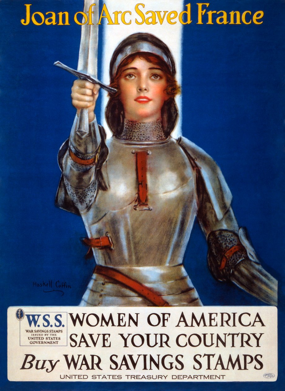 Plakát Johanka z Arku zachránila Francii, Ženy Ameriky, zachraňte svou zemi, 1918. od Haskell Coffin