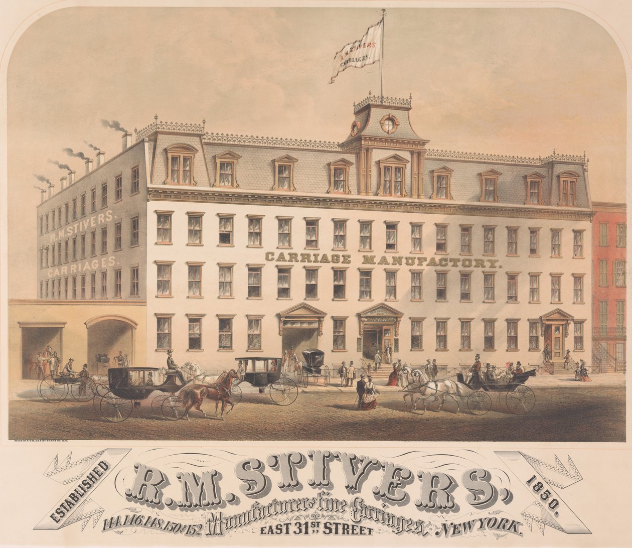 R. M. Stivers, Výrobci jemných kočárků, 146-152 East 31st Street, New York, 1872-73. od Hatch and Co.