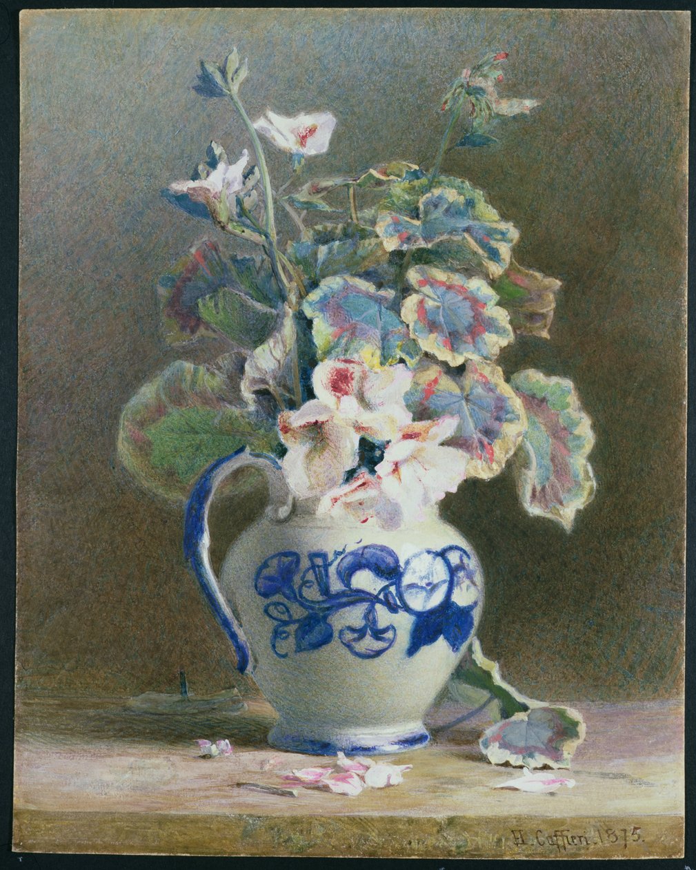 Muškáty v čínském džbánu, 1875 (wc, kvaš na papíře) od Hector Caffieri