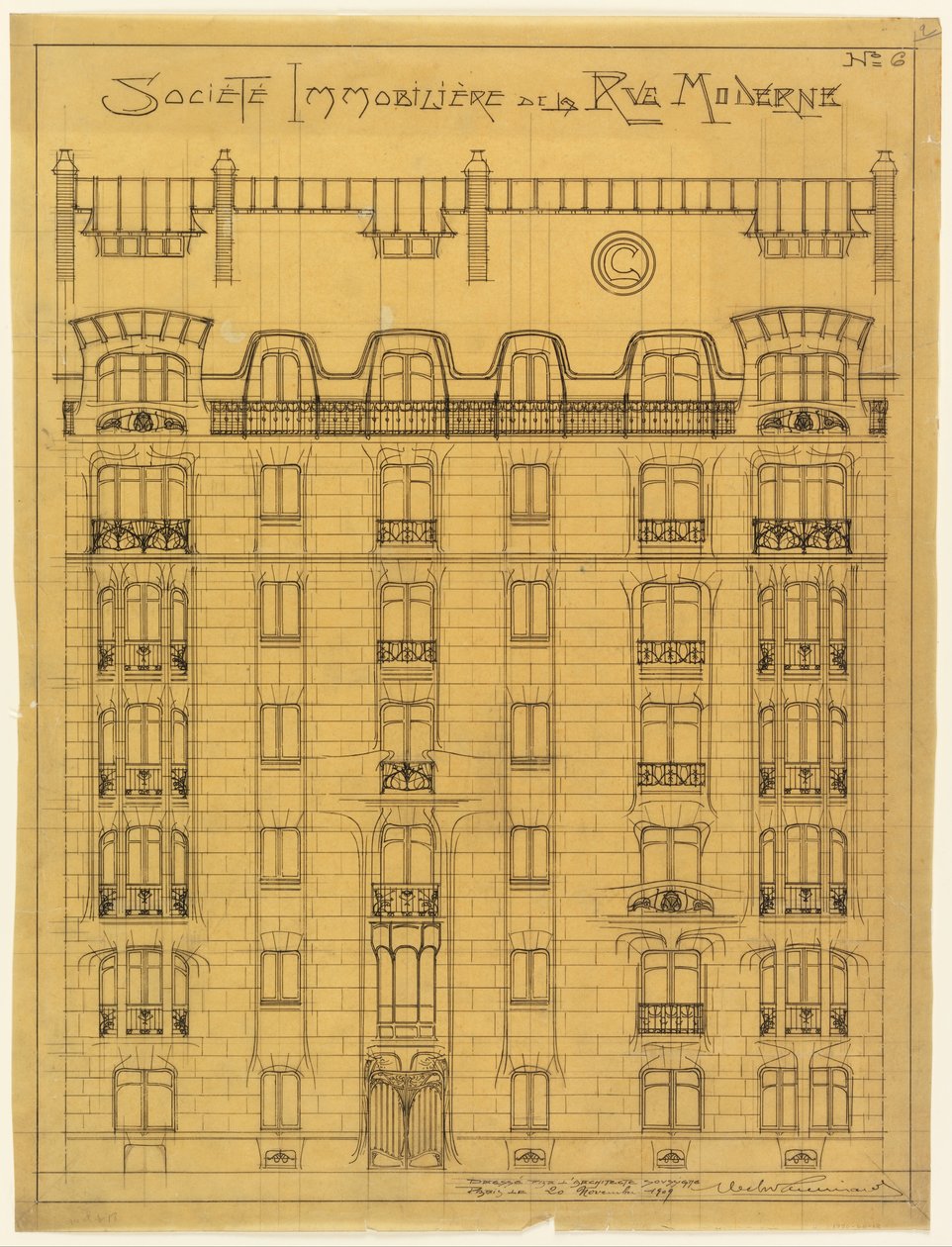 Design pro fasádu Societé Immobilière de la Rue Modern, č. 6 od Hector Guimard