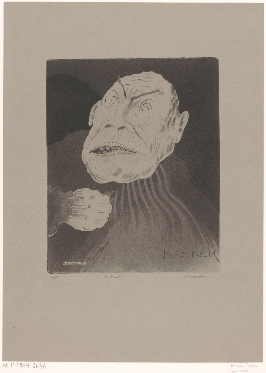 De bruut (původní název na objektu) Masker (původní název série na objektu) od Hein von Essen (signed by artist)