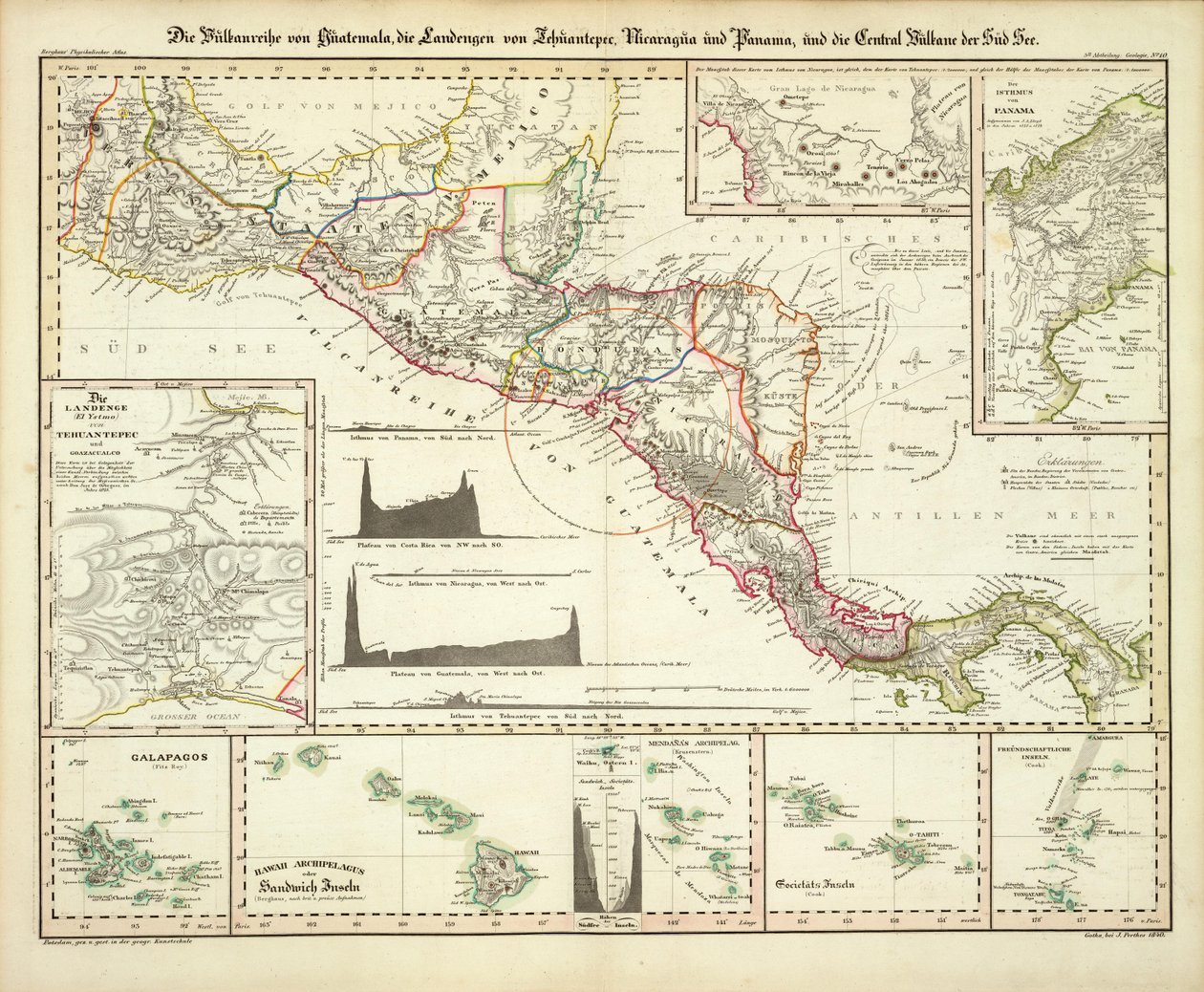 Mapa Střední Ameriky, Galapág a Havaje od Heinrich Berghaus
