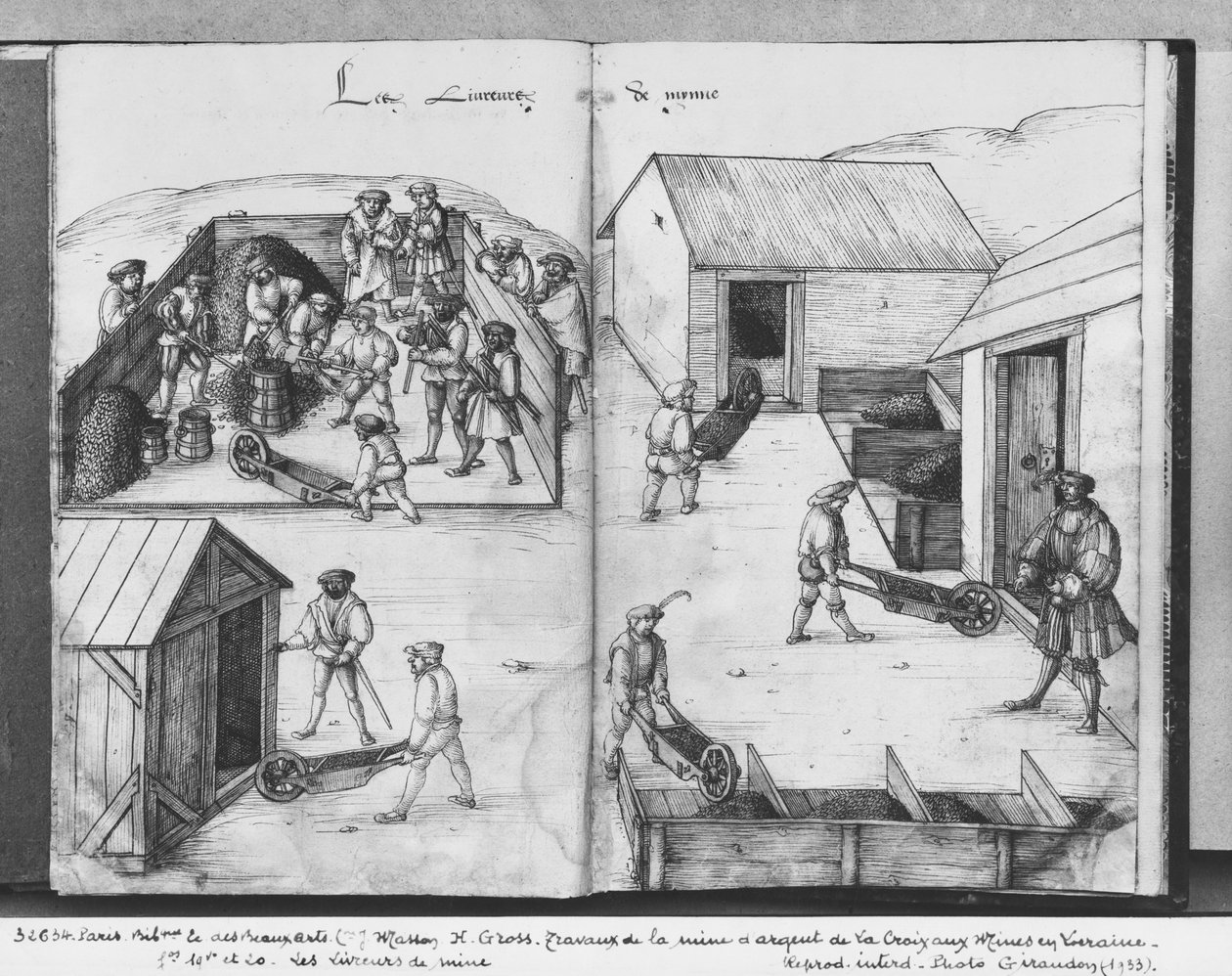 Stříbrný důl La Croix-aux-Mines, Lotrinsko, fol.19v a fol.20r, dodávka rudy, asi 1530 (perem, tuší a čb na papíře) od Heinrich Gross or Groff