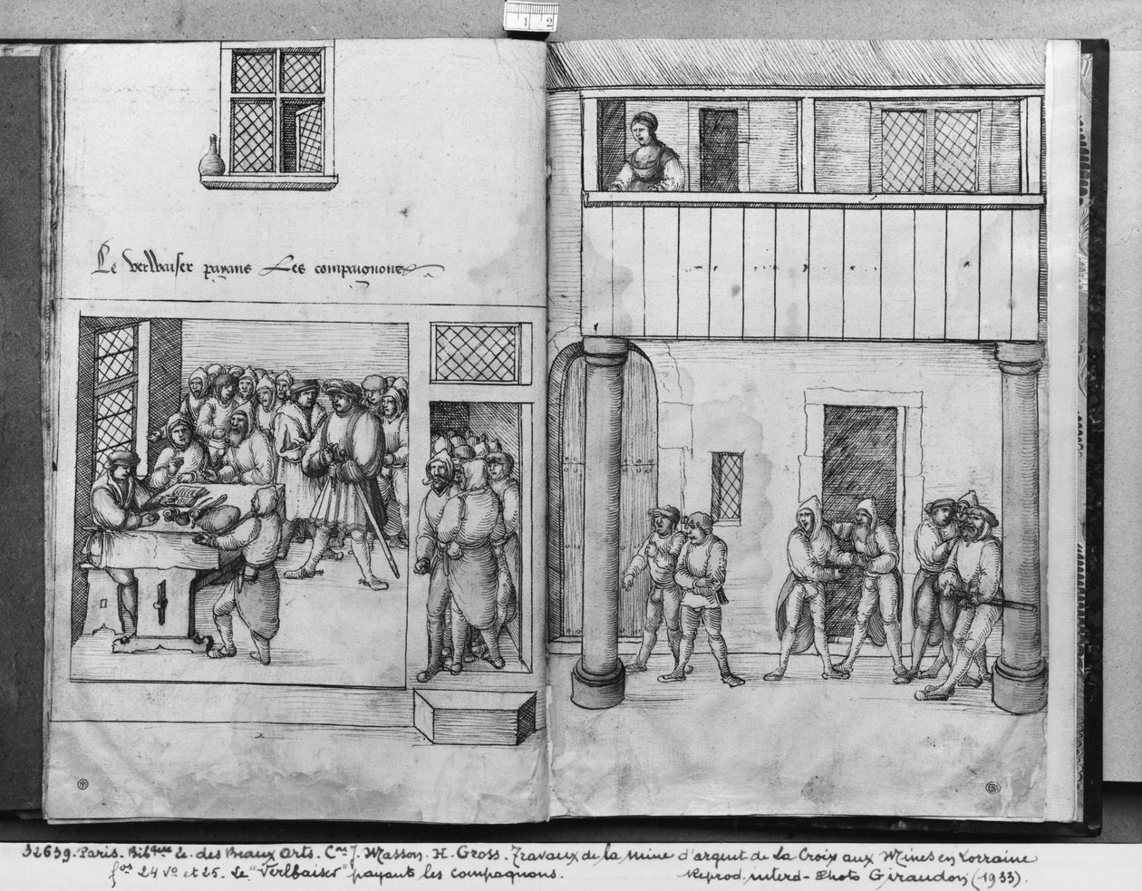 Stříbrný důl La Croix-aux-Mines, Lotrinsko, fol.24v a fol.25r, placení společníkům, asi 1530 (perem, tuší a čb na papíře) od Heinrich Gross or Groff
