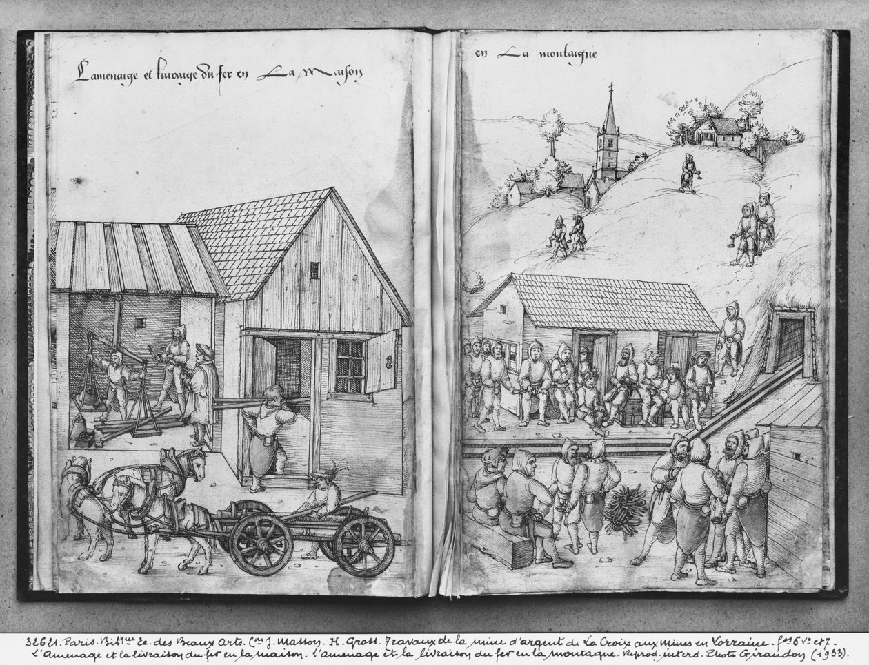 Stříbrný důl La Croix-aux-Mines, Lorraine, fol.6vand fol.7r, dodává a dodává železo, cca 1530 (pero a inkoust a wc na papíře) od Heinrich Gross or Groff