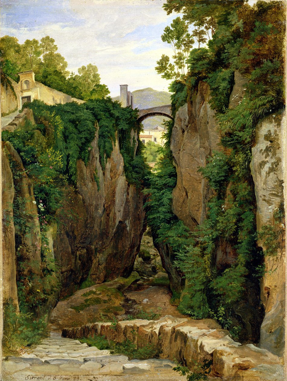 Rocky Ravine v Sorrentu, 1823 (olej, papír na plátně) od Heinrich Reinhold