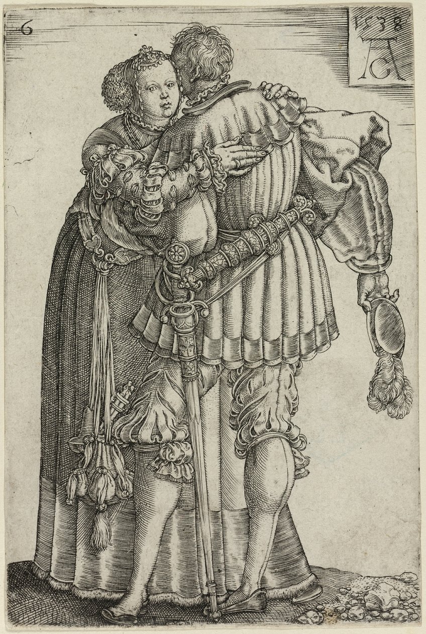 Couple Embracing, deska šest od The Large Wedding-Dancers od Heinrich Aldegrever