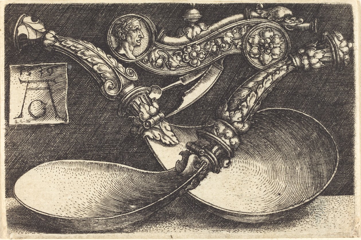 Návrhy pro dvě lžíce a psí píšťalku, 1539. od Heinrich Aldegrever