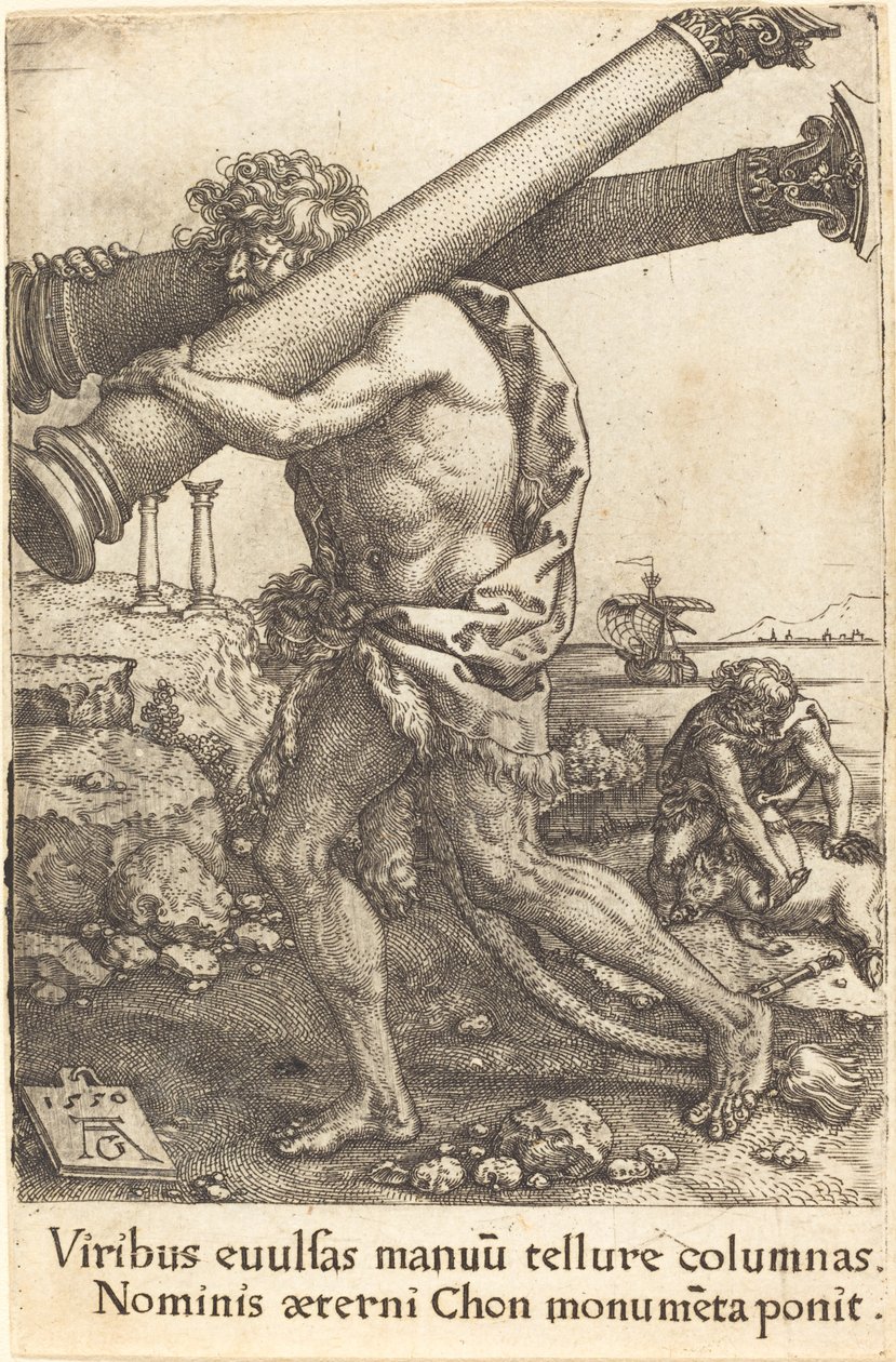 Herkules nesoucí dva sloupy Gazy od Heinrich Aldegrever