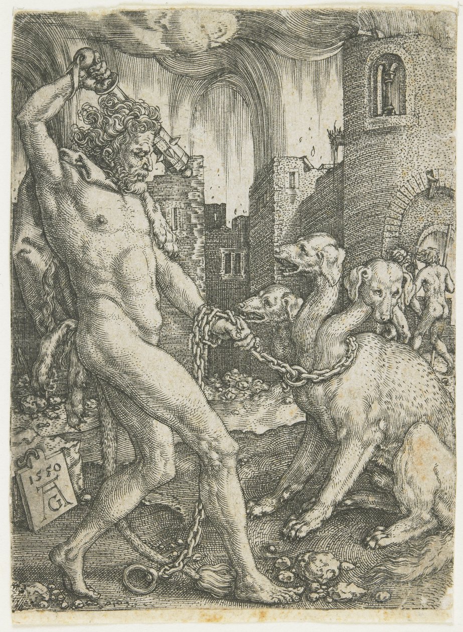 Herkules spoutává Cerbera, 1550 od Heinrich Aldegrever