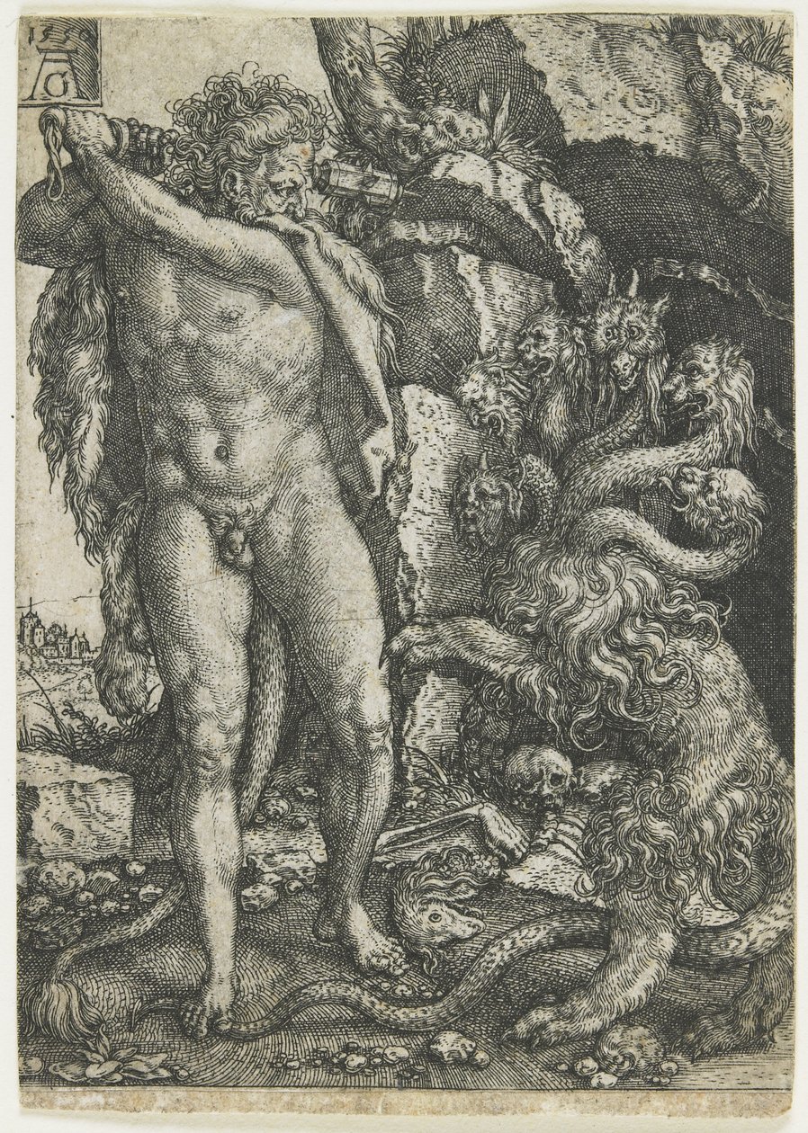 Herkules ničí lernajskou hydru, 1550 od Heinrich Aldegrever
