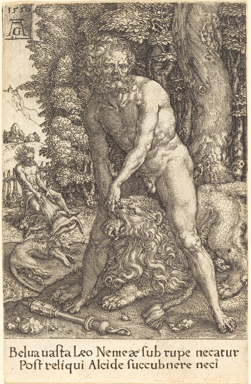 Hercules zabíjející lva z Nemea, 1550. od Heinrich Aldegrever