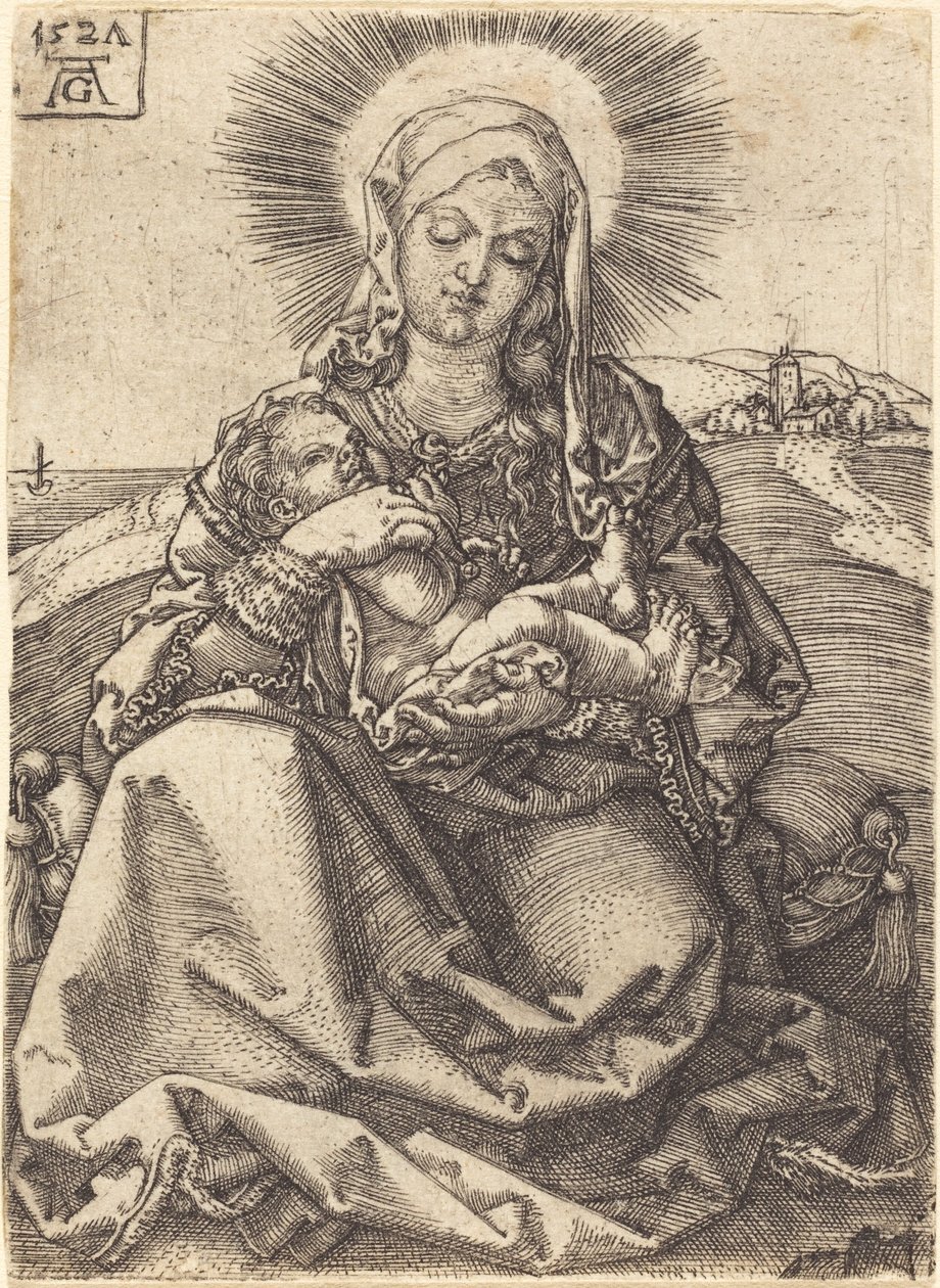 Madonna v krajině sedící na polštáři, 1527. od Heinrich Aldegrever