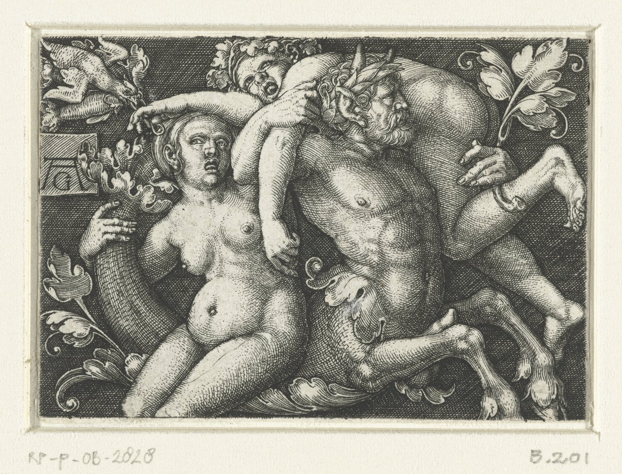 Ornament s tritonem a dvěma nereidami od Heinrich Aldegrever