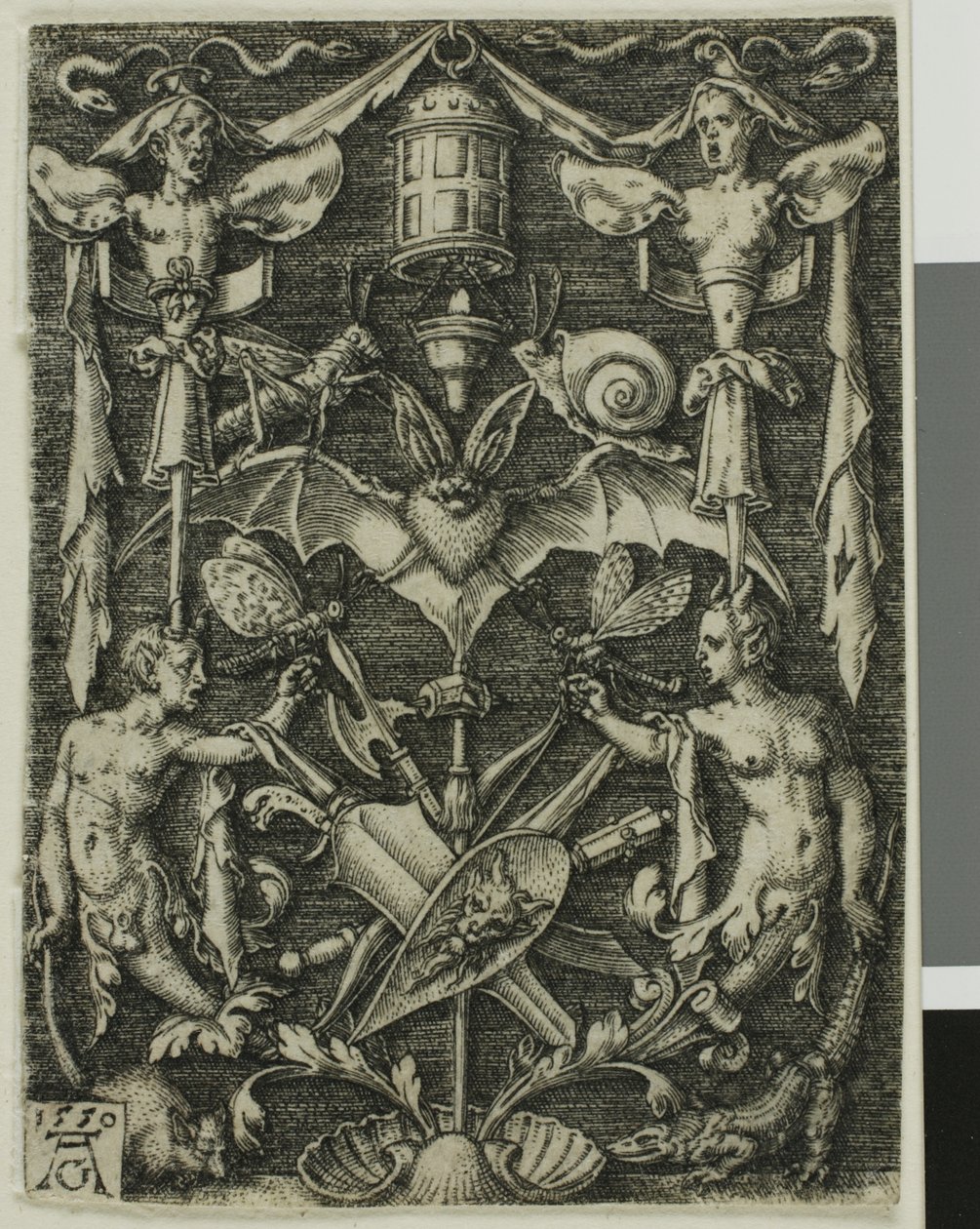 Ornamentální design s netopýrem uprostřed od Heinrich Aldegrever