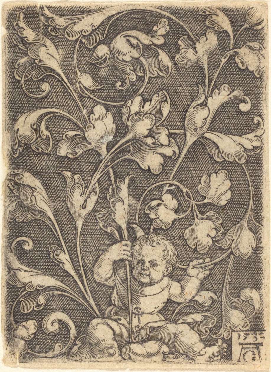Scroll Ornament se sedícím dítětem od Heinrich Aldegrever