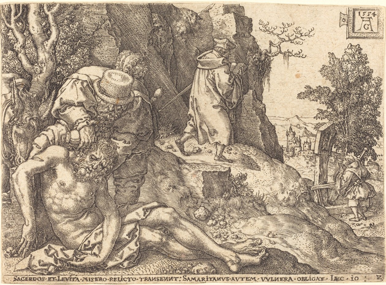 Milosrdný Samaritán sloužící poutníkovi, 1554. od Heinrich Aldegrever