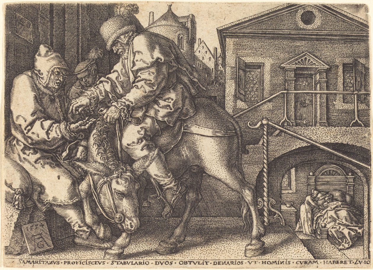 Dobrý Samaritán platící za ubytování cestovatele, 1554. od Heinrich Aldegrever