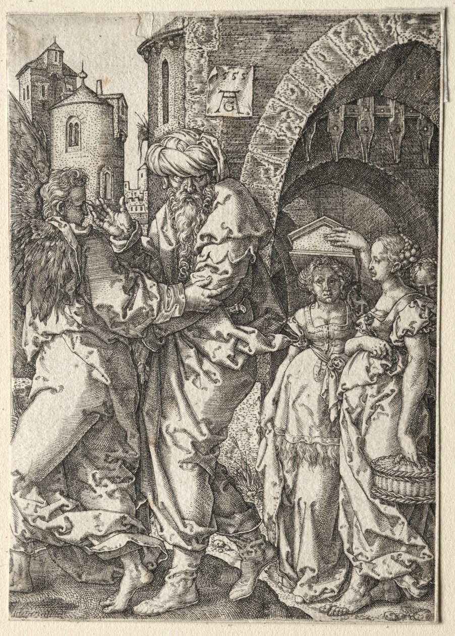 Příběh Lota: Lot a jeho rodina prchající ze Sodomy, 1555. od Heinrich Aldegrever