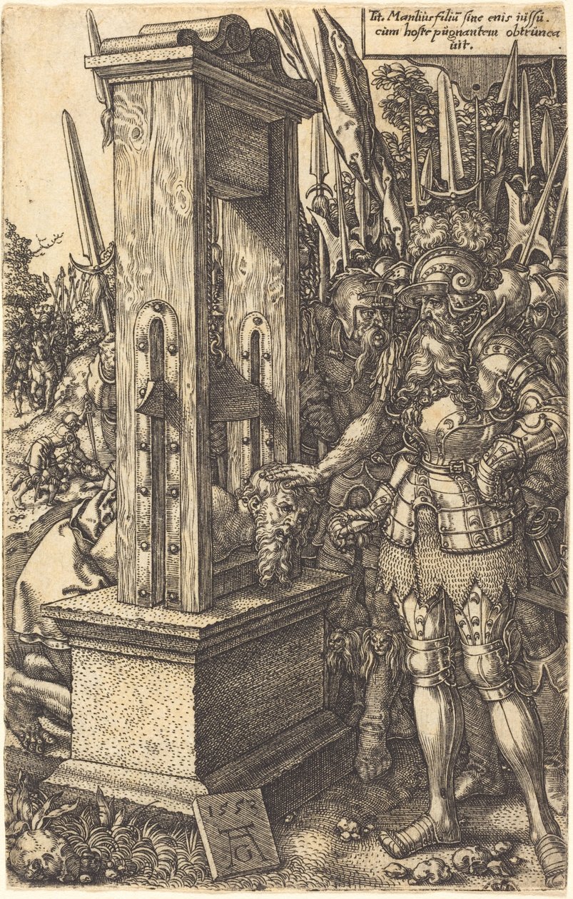 Titus Manlius stětí svého syna, 1553. od Heinrich Aldegrever