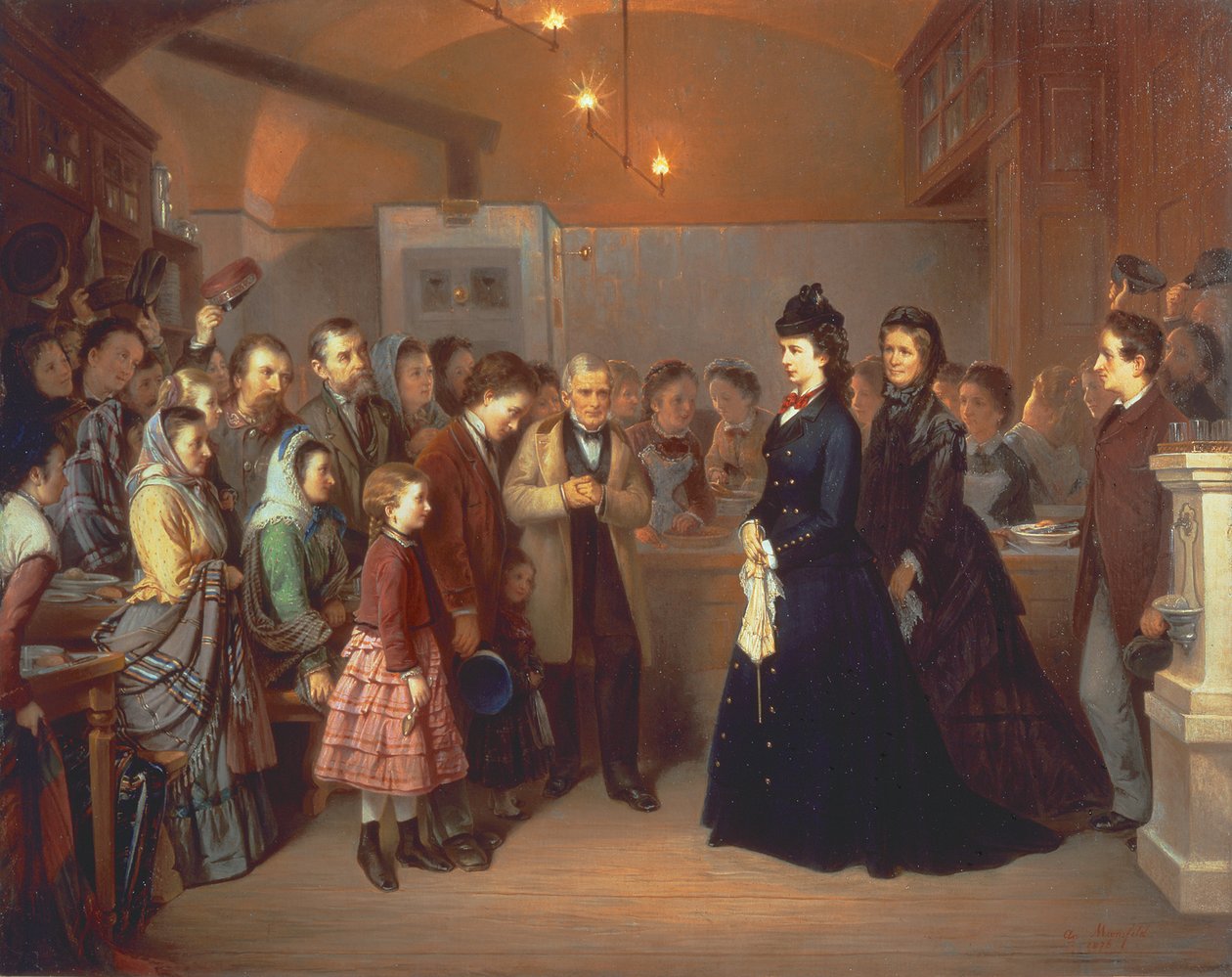 Rakouská císařovna Alžběta navštíví vývařovnu v Schoenlaterngasse od Heinrich August Mansfeld