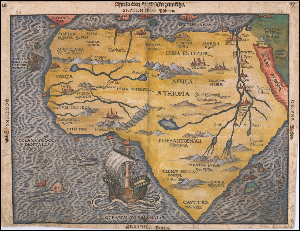 Mapa Afriky z roku 1592, Heinrich Bünting od Heinrich Bünting