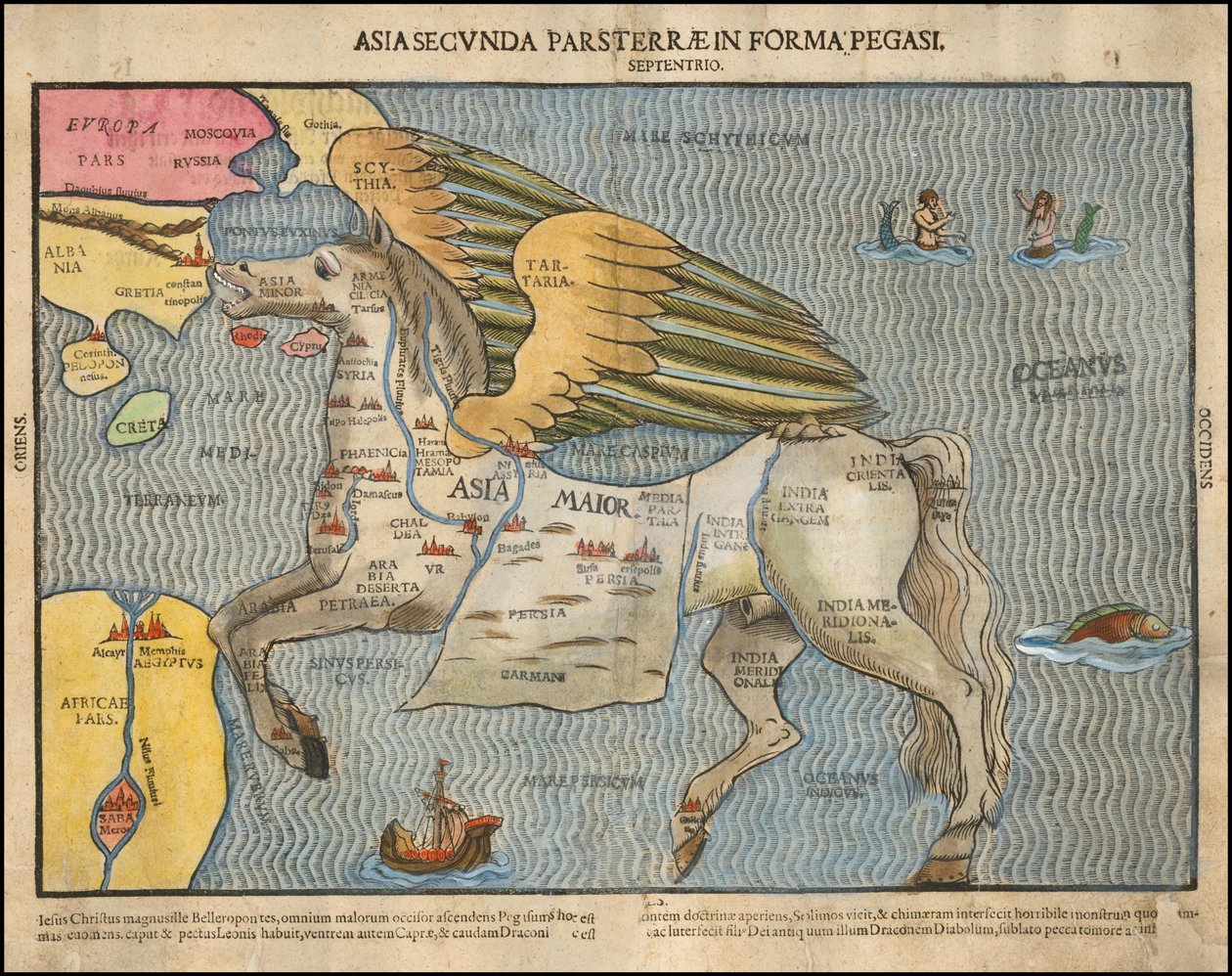 Ca. Obrazová mapa Heinricha Büntinga z roku 1581, na které je Asie zobrazena jako Pegas od Heinrich Bünting