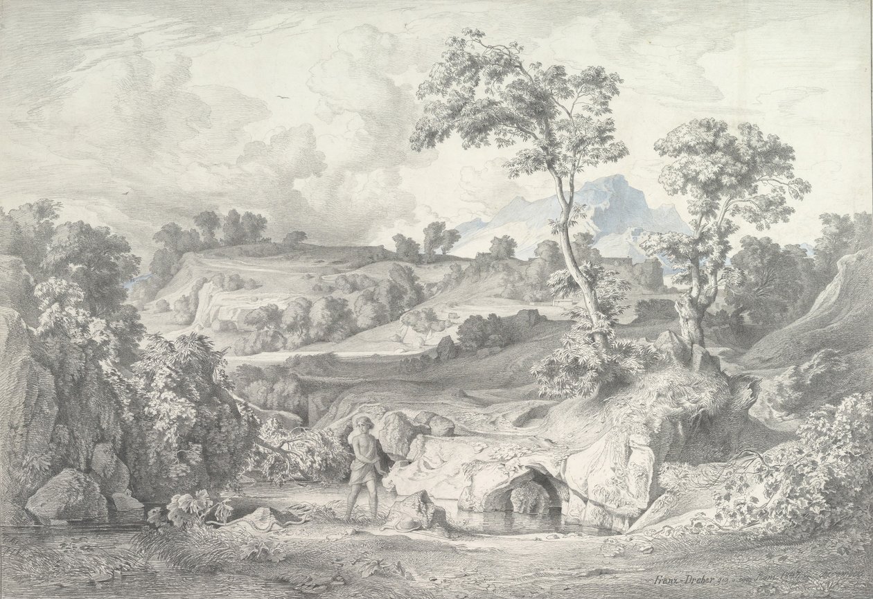 Jižní krajina s mužem a hadem, 1847. od Heinrich Dreber