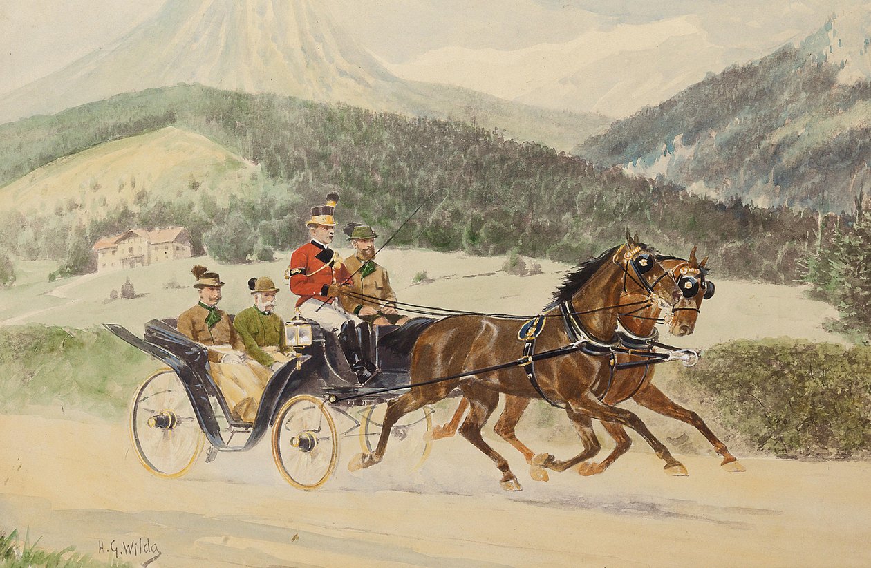 Císař František Josef I. Rakouský a arcivévoda František Ferdinand v kočáře, 1900-1910. od Heinrich Gottfried Wilda