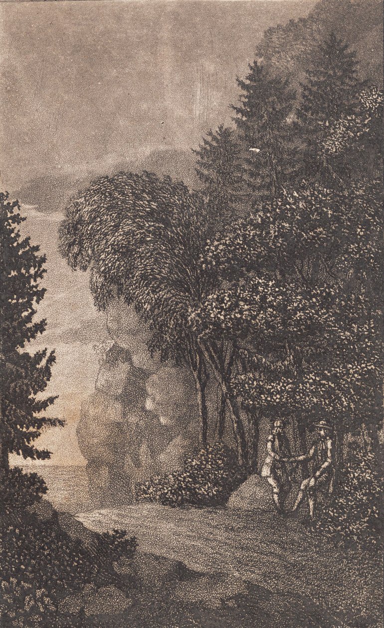 Krajina se skalami a velkými stromy, t.h. dva muži od Heinrich Grosch