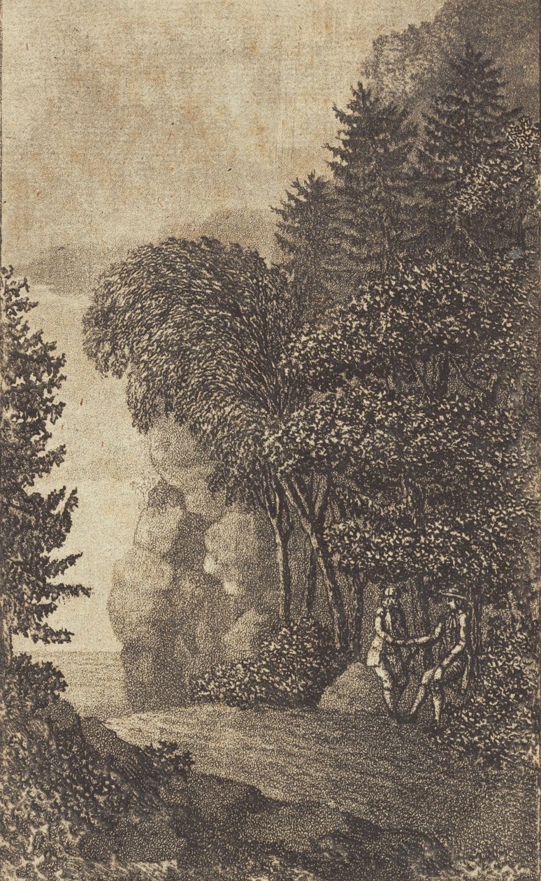 Krajina se skalami a velkými stromy, t.h. dva muži od Heinrich Grosch