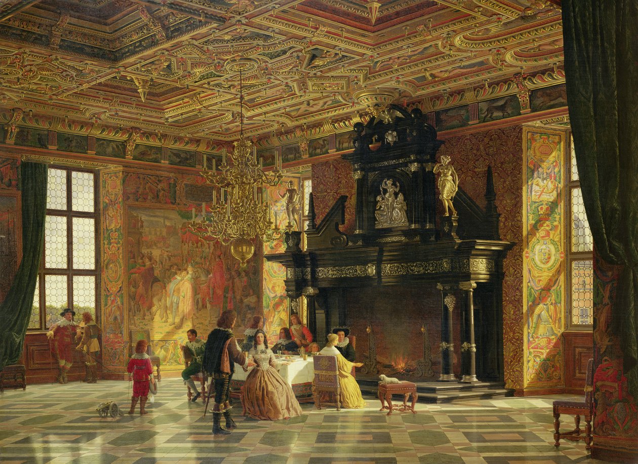 Interiér rytířského sálu, palác Fredericksborg, nedaleko Kodaně (olej na plátně) od Heinrich Hansen