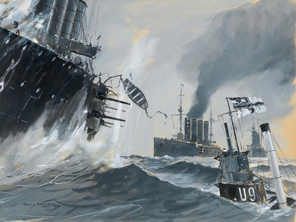 Ponorky a válečné lodě: cesty HMS Aboukir, Hogue a Cressy, 1914. od Heinrich Heusser