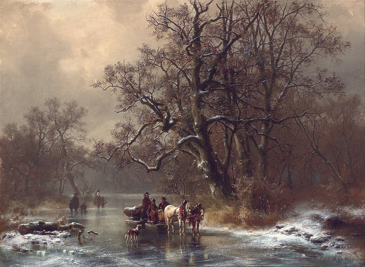 Dřevorubci na zamrzlé vodní cestě, 1873 od Heinrich Hofer