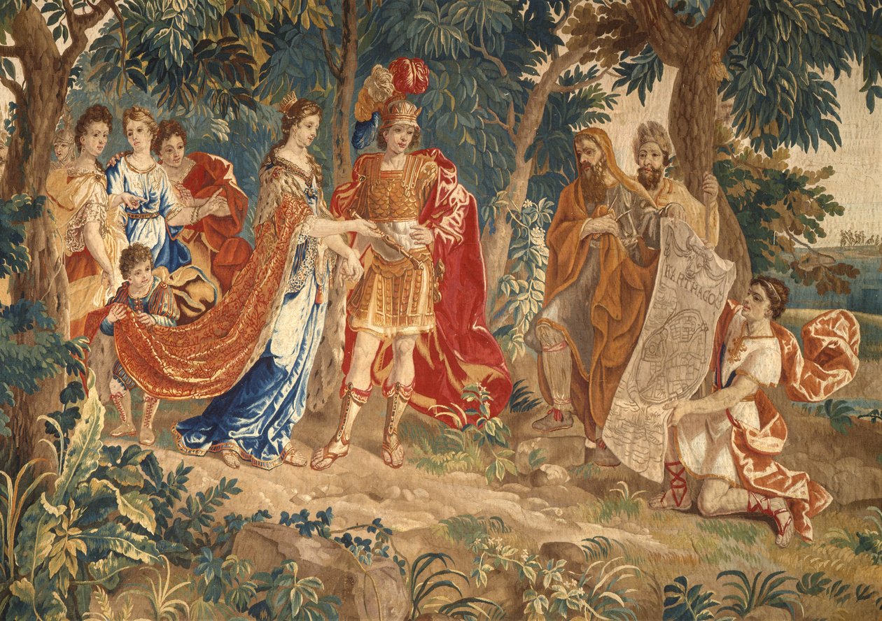Založení Kartága: detail ukazující plán města předložený Dido od Heinrich II Reydams