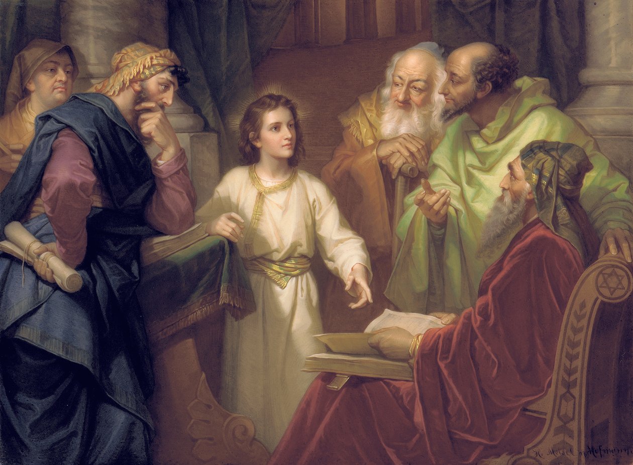 Deska zobrazující Krista v chrámu, konec 19. - začátek 20. století od Heinrich Karl Hofmann